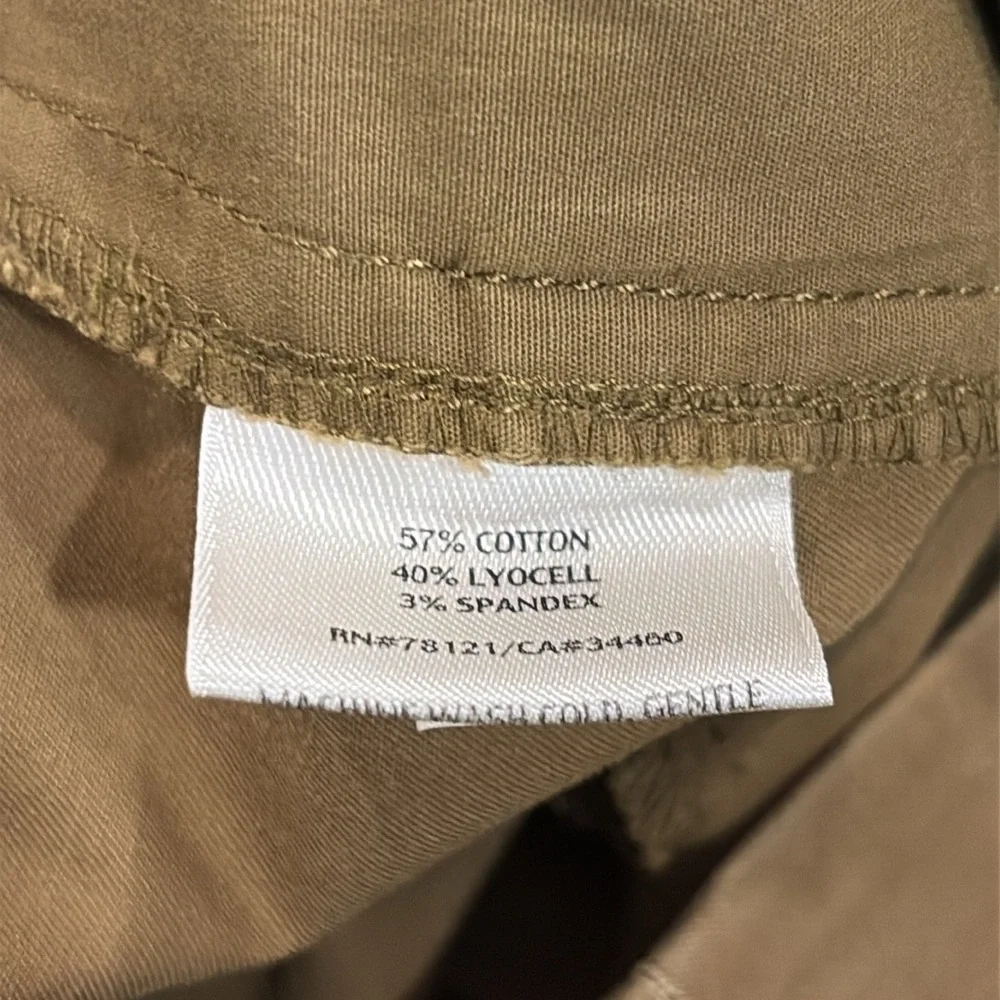Eileen Fisher Straight Leg Chino Crop Pants Dark Khaki Stretch Cotton Twill
